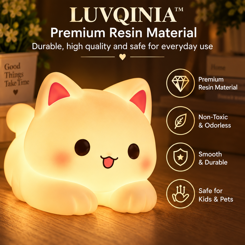 𝑳𝑼𝑽𝑸𝑰𝑵𝑰𝑨™ Window Cat LED Night Light – Cute Cat Bedside Lamp, USB-C Rechargeable Kitty Table Light, Warm & Soft White Touch Lamp