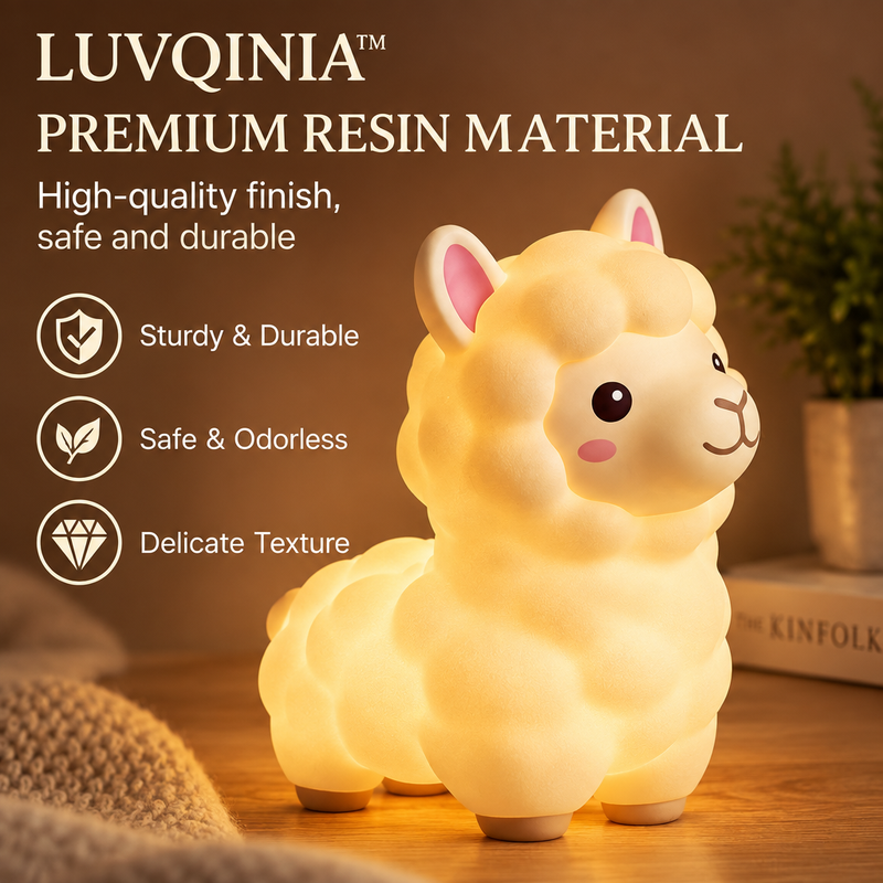 𝑳𝑼𝑽𝑸𝑰𝑵𝑰𝑨™ Alpaca Cloud LED Night Light – Cute Alpaca Bedside Table Lamp, Rechargeable Warm & Soft White Touch LED Desk Light