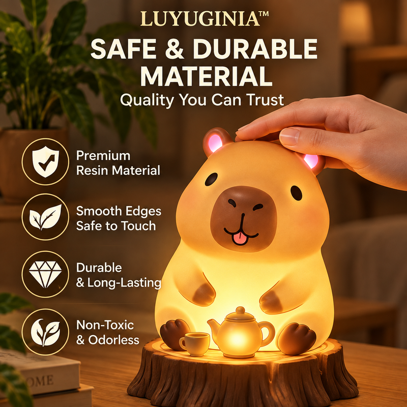 𝑳𝑼𝑽𝑸𝑰𝑵𝑰𝑨™ Capybara Tea Time LED Night Light – Cute Capybara Bedside Lamp, Rechargeable Animal Night Light, Warm & Soft White Touch Table Lamp