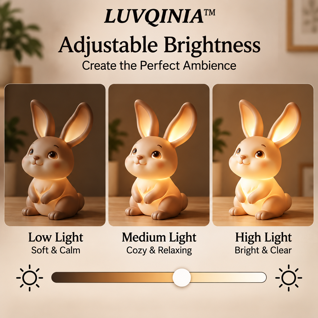 𝑳𝑼𝑽𝑸𝑰𝑵𝑰𝑨™ Moon-Ear Bunny LED Night Light – Cute Rabbit Bedside Lamp, USB-C Rechargeable Animal Night Light, Warm & Soft White Touch Table Lamp