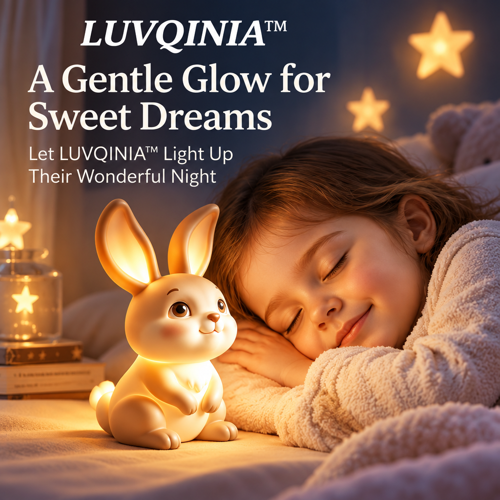 𝑳𝑼𝑽𝑸𝑰𝑵𝑰𝑨™ Moon-Ear Bunny LED Night Light – Cute Rabbit Bedside Lamp, USB-C Rechargeable Animal Night Light, Warm & Soft White Touch Table Lamp