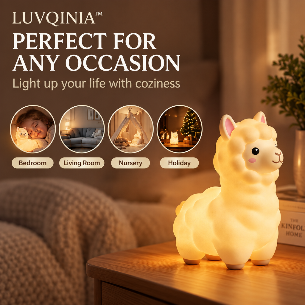 𝑳𝑼𝑽𝑸𝑰𝑵𝑰𝑨™ Alpaca Cloud LED Night Light – Cute Alpaca Bedside Table Lamp, Rechargeable Warm & Soft White Touch LED Desk Light