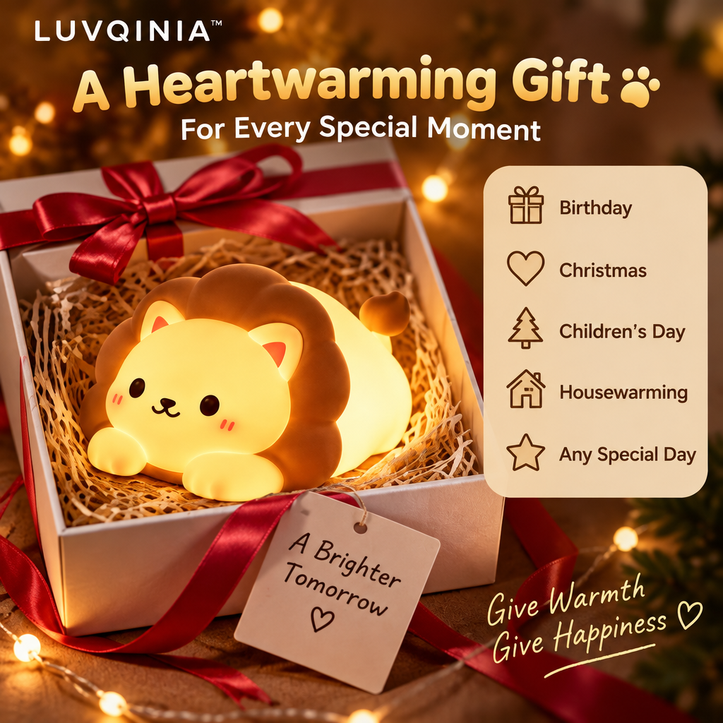 𝑳𝑼𝑽𝑸𝑰𝑵𝑰𝑨™ Sunmane Lion LED Night Light – Cute Lion Bedside Table Lamp, Rechargeable Animal Desk Light, Warm & Soft White Touch LED Lamp