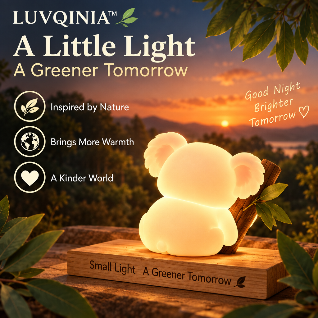 𝑳𝑼𝑽𝑸𝑰𝑵𝑰𝑨™ Eucalyptus Koala LED Night Light – Cute Koala Bedside Table Lamp, USB-C Rechargeable Animal Light, Warm & Soft White Touch Lamp