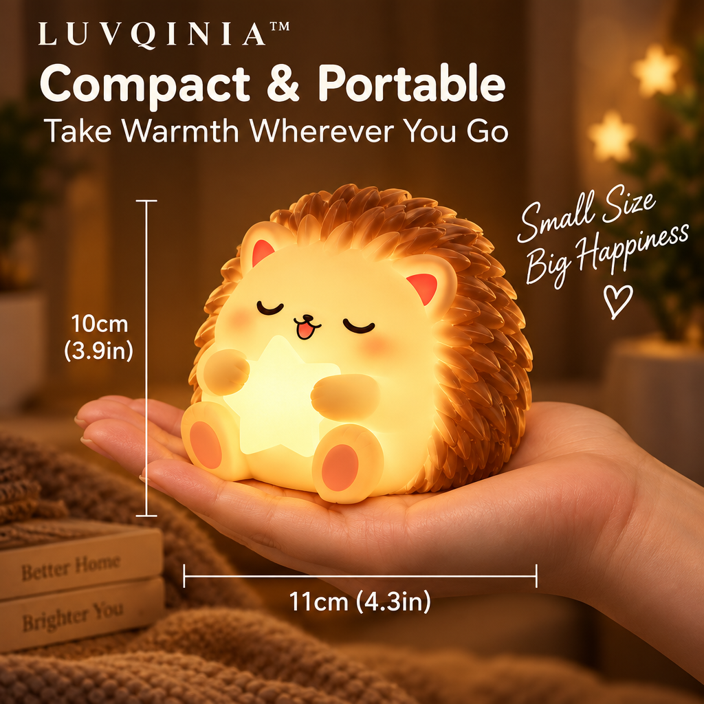 𝑳𝑼𝑽𝑸𝑰𝑵𝑰𝑨™ Acorn Hedgehog LED Night Light – Cute Woodland Animal Bedside Lamp, Rechargeable Touch Table Light, Warm & Soft White LED Lamp