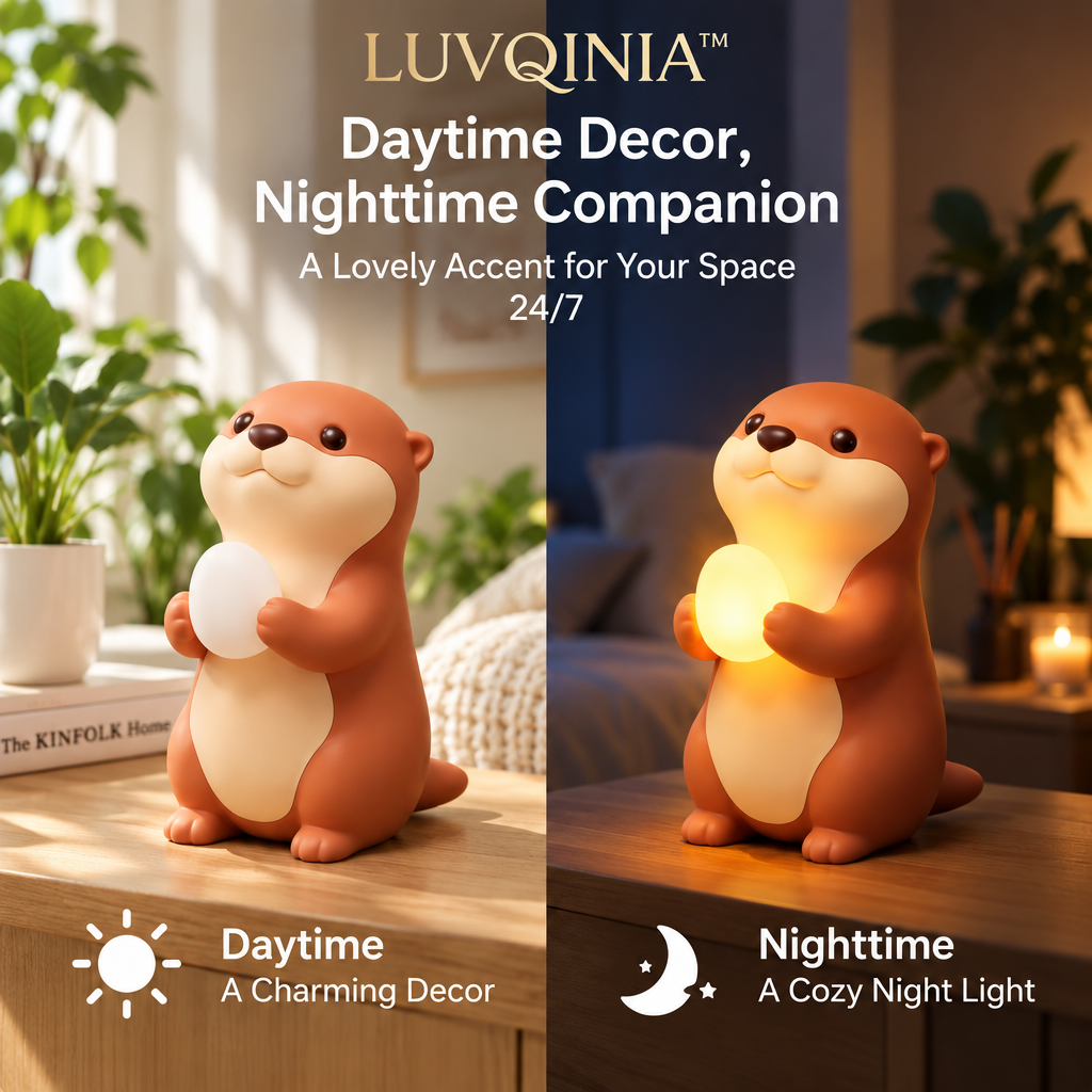 𝑳𝑼𝑽𝑸𝑰𝑵𝑰𝑨™ Otter Pebble LED Night Light – Cute Otter Animal Bedside Lamp, USB-C Rechargeable Touch Table Light for Bedroom & Home Decor