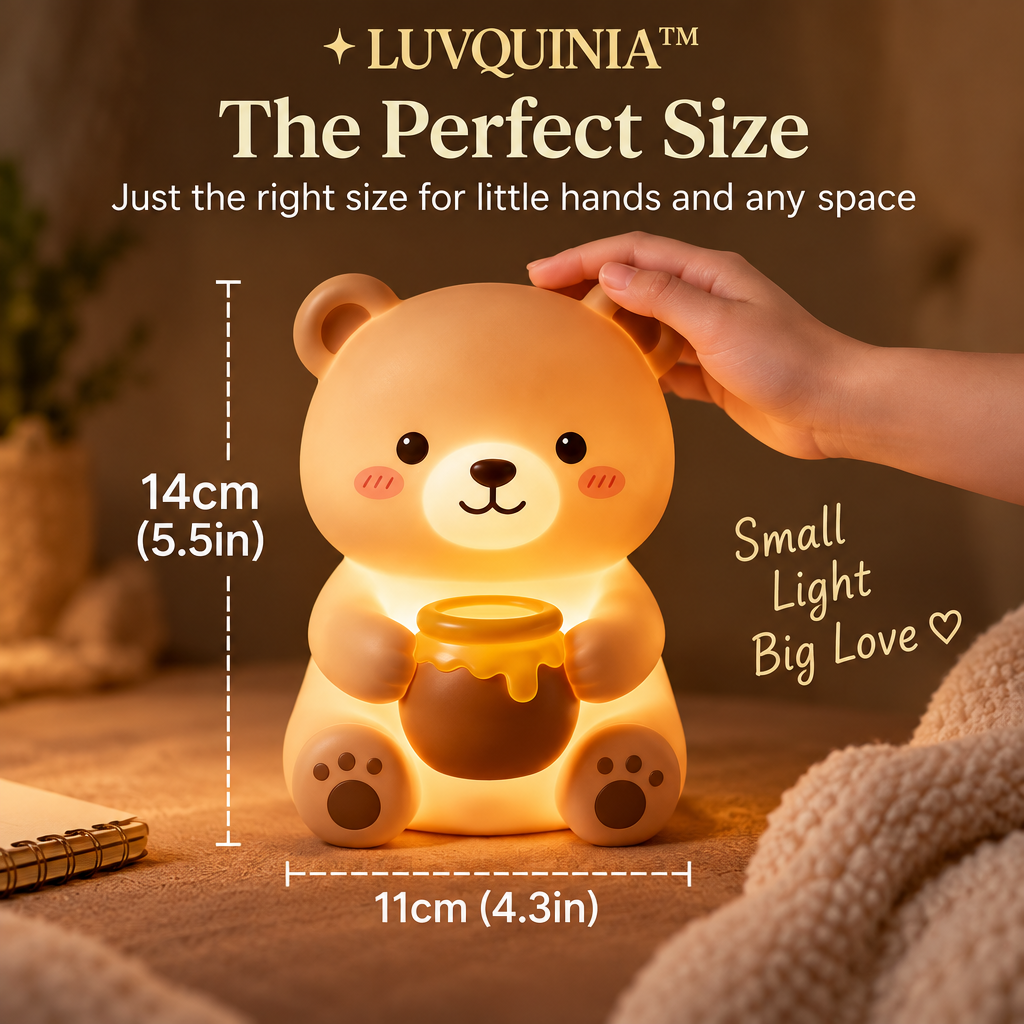 𝑳𝑼𝑽𝑸𝑰𝑵𝑰𝑨™ Honey-Pot Bear LED Night Light – Cute Bear Bedside Table Lamp, Rechargeable Touch Animal Light, Warm & Soft White LED Lamp