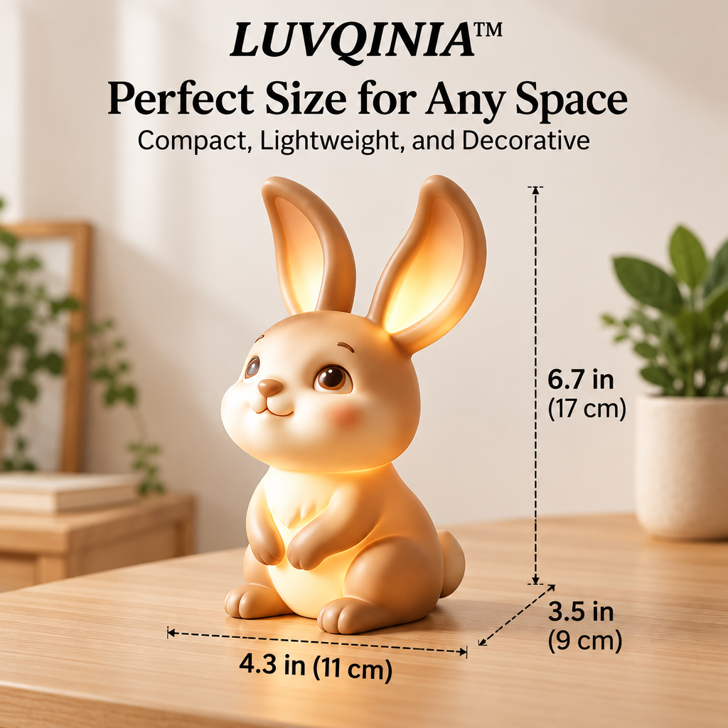 𝑳𝑼𝑽𝑸𝑰𝑵𝑰𝑨™ Moon-Ear Bunny LED Night Light – Cute Rabbit Bedside Lamp, USB-C Rechargeable Animal Night Light, Warm & Soft White Touch Table Lamp