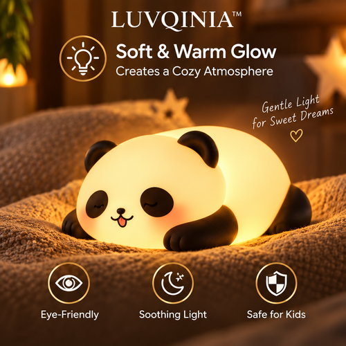 𝑳𝑼𝑽𝑸𝑰𝑵𝑰𝑨™ Bamboo Moon Panda LED Night Light – Cute Panda Bedside Table Lamp, USB-C Rechargeable Touch Animal Light, Warm & Soft White Lamp
