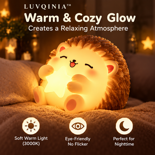 𝑳𝑼𝑽𝑸𝑰𝑵𝑰𝑨™ Acorn Hedgehog LED Night Light – Cute Woodland Animal Bedside Lamp, Rechargeable Touch Table Light, Warm & Soft White LED Lamp