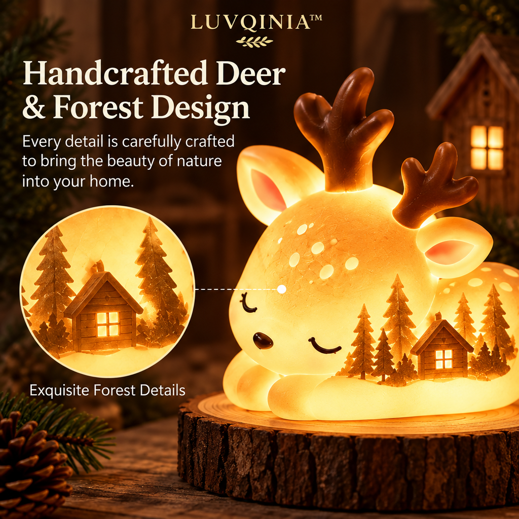 𝑳𝑼𝑽𝑸𝑰𝑵𝑰𝑨™ Meadow Deer LED Night Light – Elegant Deer Bedside Table Lamp, USB-C Rechargeable Animal Accent Light, Warm & Soft White LED Lamp