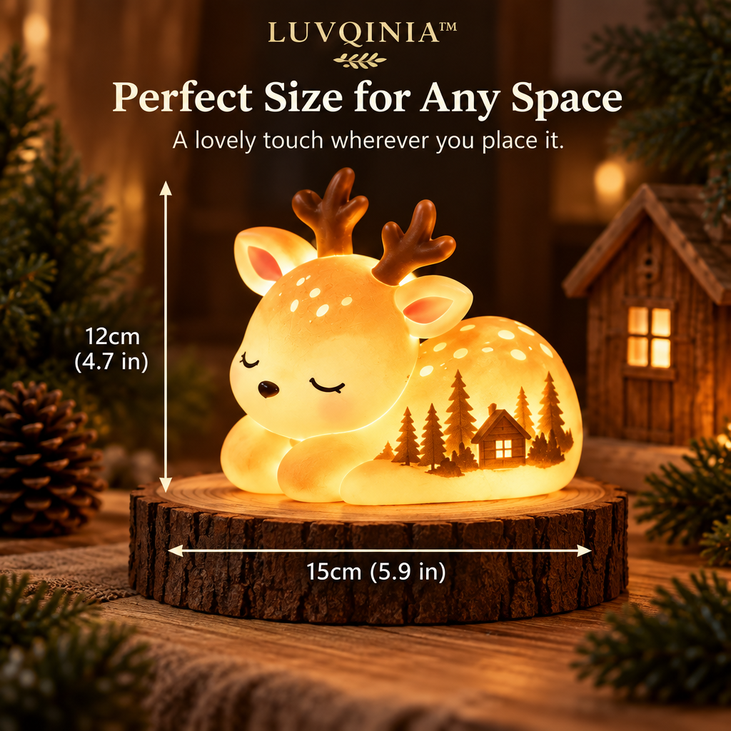 𝑳𝑼𝑽𝑸𝑰𝑵𝑰𝑨™ Meadow Deer LED Night Light – Elegant Deer Bedside Table Lamp, USB-C Rechargeable Animal Accent Light, Warm & Soft White LED Lamp