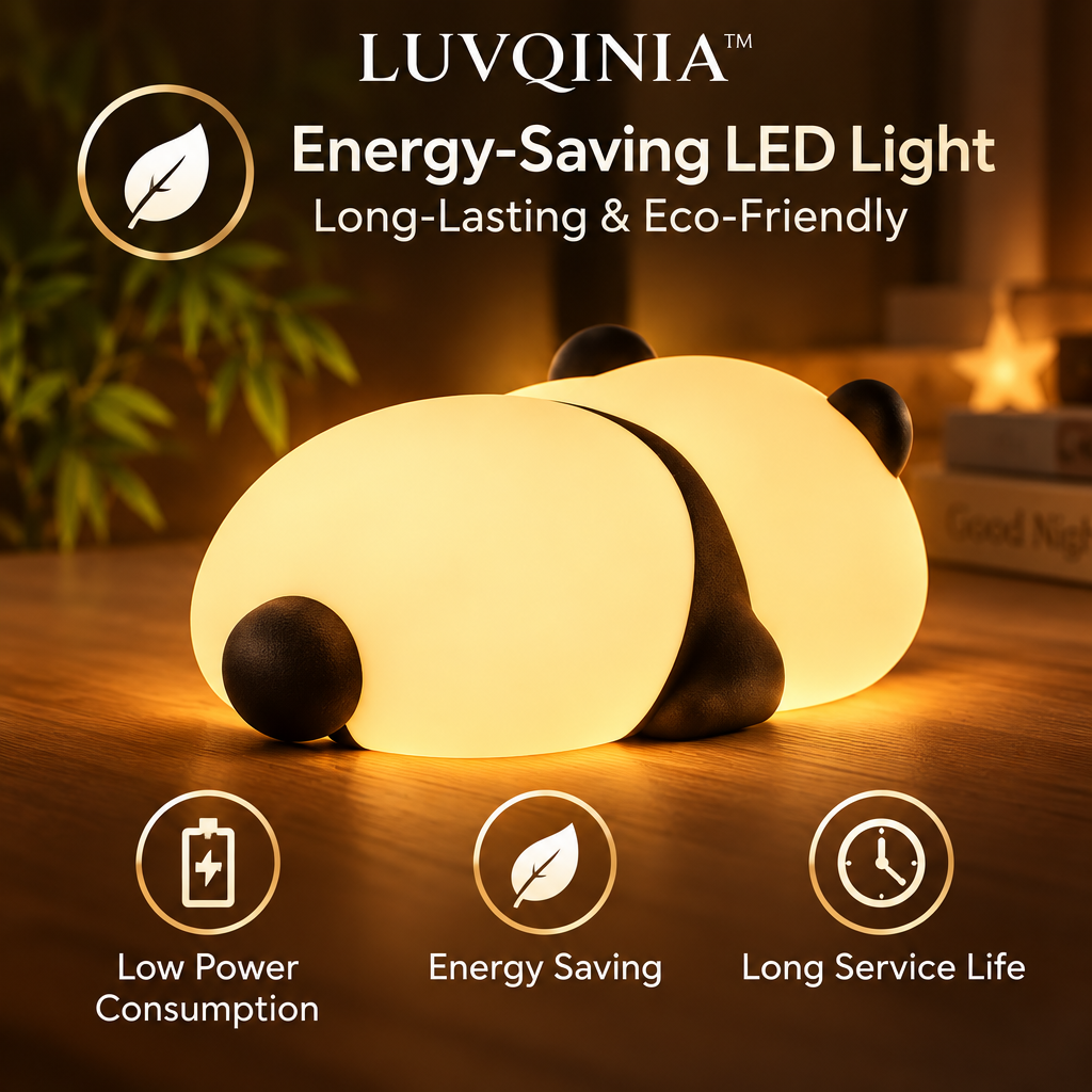𝑳𝑼𝑽𝑸𝑰𝑵𝑰𝑨™ Bamboo Moon Panda LED Night Light – Cute Panda Bedside Table Lamp, USB-C Rechargeable Touch Animal Light, Warm & Soft White Lamp