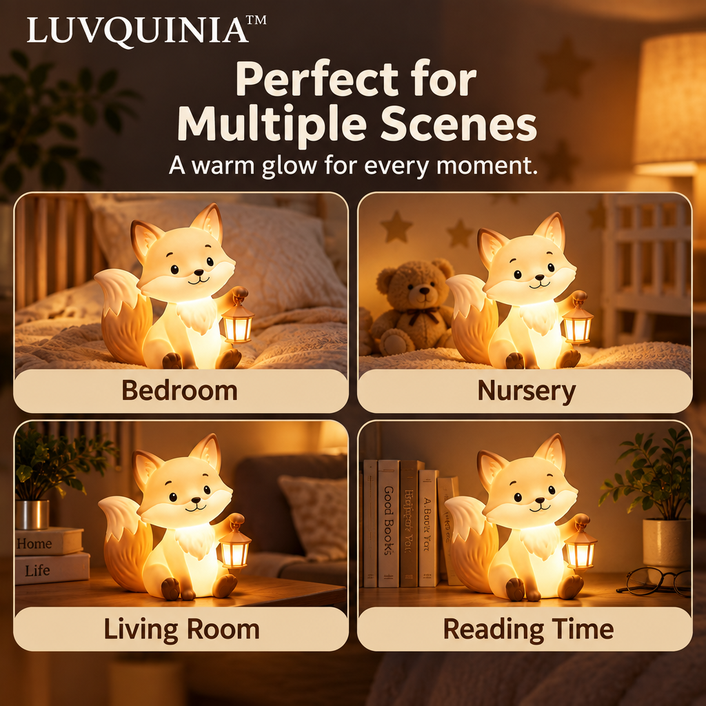 𝑳𝑼𝑽𝑸𝑰𝑵𝑰𝑨™ Fox Lantern LED Night Light – Woodland Fox Bedside Lamp, Rechargeable Animal Table Light, Warm & Soft White Touch LED Lamp