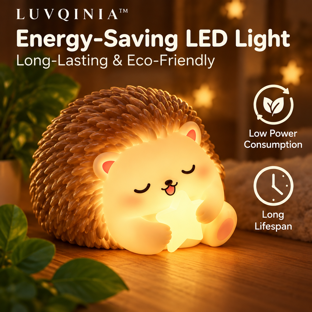 𝑳𝑼𝑽𝑸𝑰𝑵𝑰𝑨™ Acorn Hedgehog LED Night Light – Cute Woodland Animal Bedside Lamp, Rechargeable Touch Table Light, Warm & Soft White LED Lamp