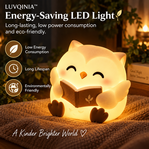 𝑳𝑼𝑽𝑸𝑰𝑵𝑰𝑨™ Bookkeeper Owl LED Night Light – Cute Owl Bedside Reading Lamp, Rechargeable Animal Desk Light, Warm & Soft White Touch Table Lamp