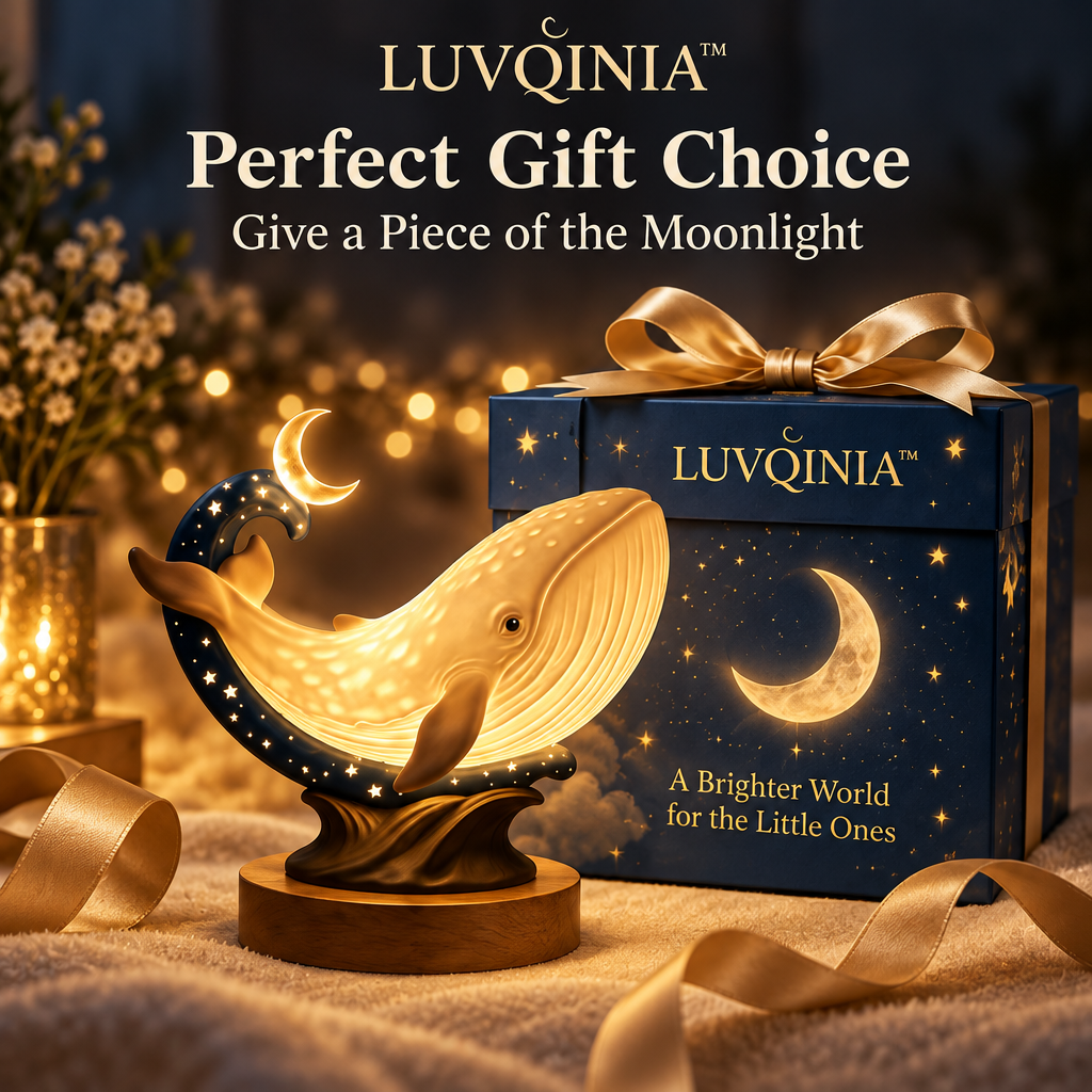 𝑳𝑼𝑽𝑸𝑰𝑵𝑰𝑨™ Moonwhale LED Night Light – Cute Whale Bedside Lamp, Rechargeable Animal Table Light, Warm & Soft White Touch Lamp