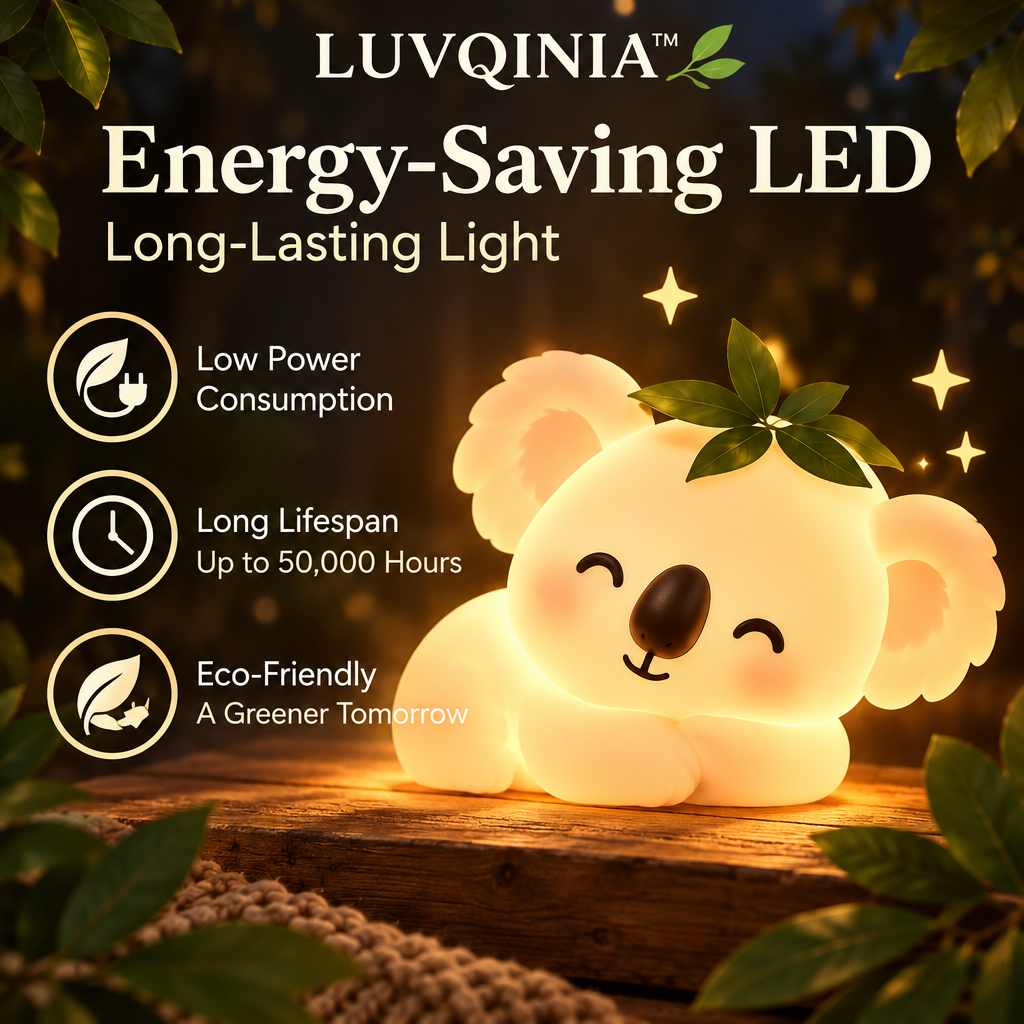 𝑳𝑼𝑽𝑸𝑰𝑵𝑰𝑨™ Eucalyptus Koala LED Night Light – Cute Koala Bedside Table Lamp, USB-C Rechargeable Animal Light, Warm & Soft White Touch Lamp