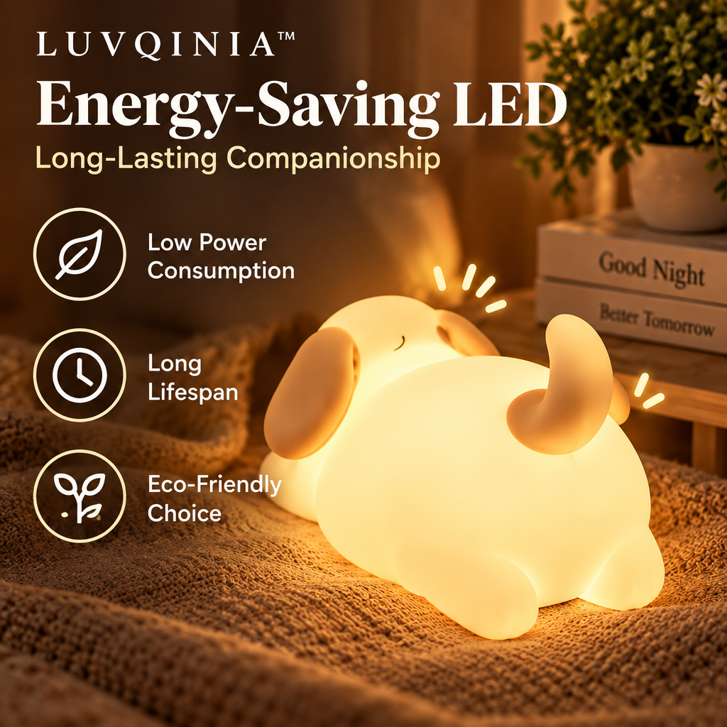 𝑳𝑼𝑽𝑸𝑰𝑵𝑰𝑨™ Goodnight Puppy LED Night Light – Cute Dog Bedside Lamp, Rechargeable Touch Animal Table Light, Warm & Soft White LED Desk Lamp