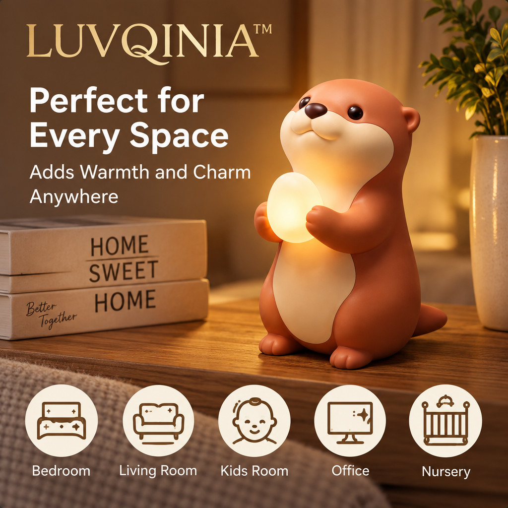 𝑳𝑼𝑽𝑸𝑰𝑵𝑰𝑨™ Otter Pebble LED Night Light – Cute Otter Animal Bedside Lamp, USB-C Rechargeable Touch Table Light for Bedroom & Home Decor