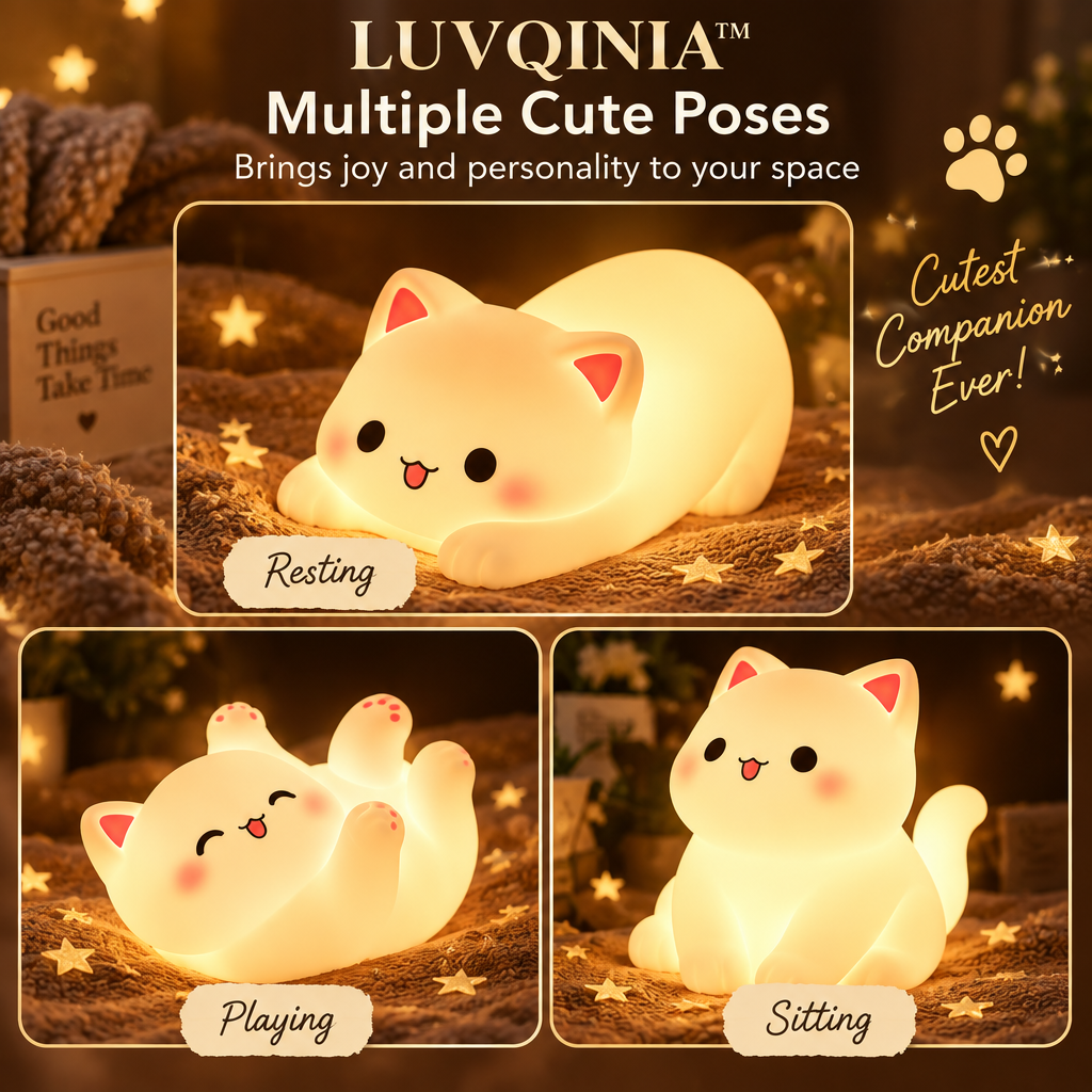 𝑳𝑼𝑽𝑸𝑰𝑵𝑰𝑨™ Window Cat LED Night Light – Cute Cat Bedside Lamp, USB-C Rechargeable Kitty Table Light, Warm & Soft White Touch Lamp