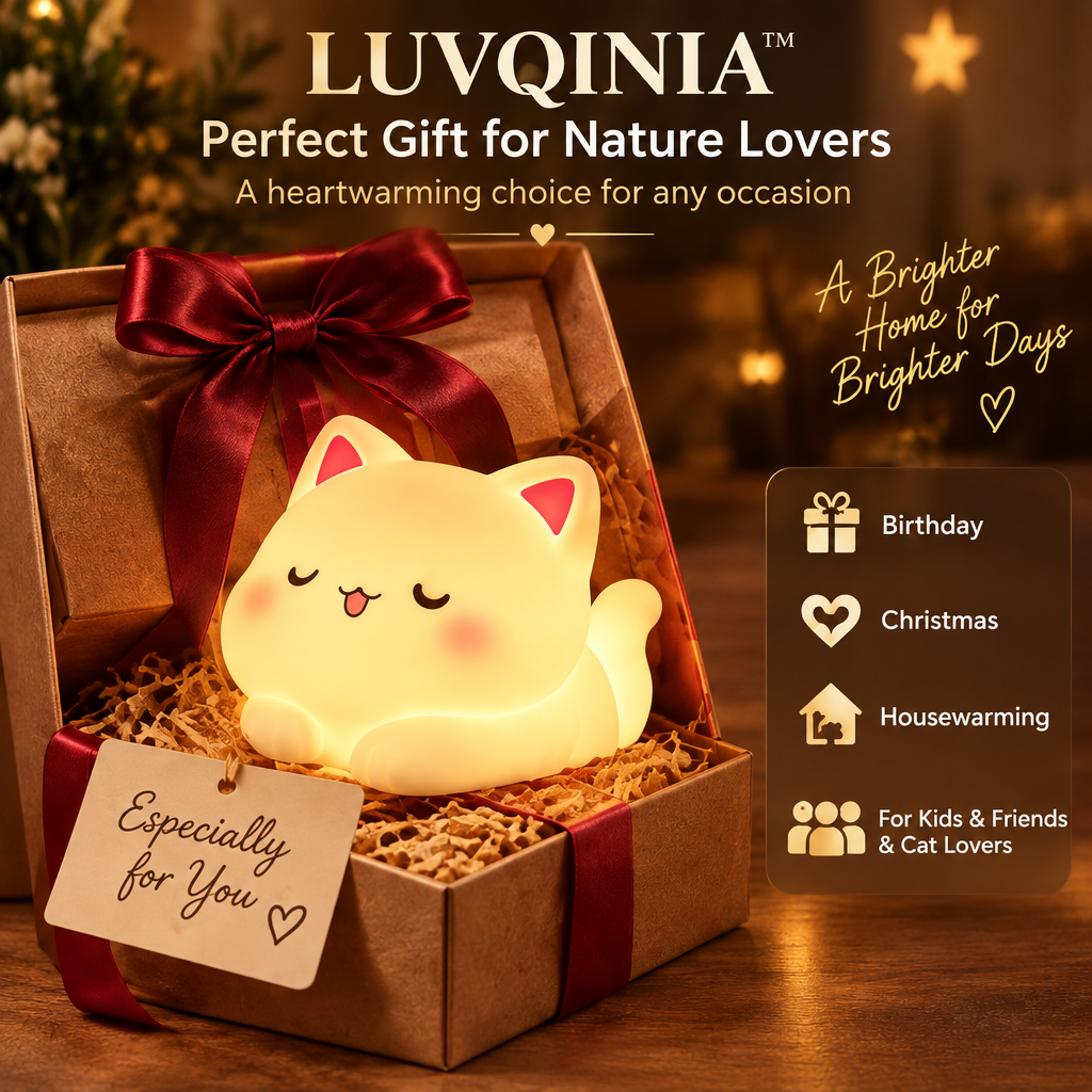 𝑳𝑼𝑽𝑸𝑰𝑵𝑰𝑨™ Window Cat LED Night Light – Cute Cat Bedside Lamp, USB-C Rechargeable Kitty Table Light, Warm & Soft White Touch Lamp