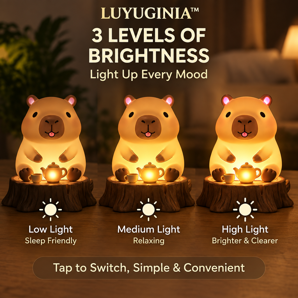 𝑳𝑼𝑽𝑸𝑰𝑵𝑰𝑨™ Capybara Tea Time LED Night Light – Cute Capybara Bedside Lamp, Rechargeable Animal Night Light, Warm & Soft White Touch Table Lamp