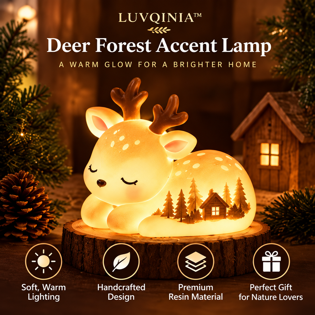 𝑳𝑼𝑽𝑸𝑰𝑵𝑰𝑨™ Meadow Deer LED Night Light – Elegant Deer Bedside Table Lamp, USB-C Rechargeable Animal Accent Light, Warm & Soft White LED Lamp