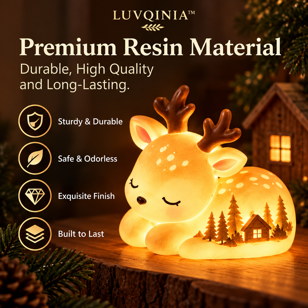 𝑳𝑼𝑽𝑸𝑰𝑵𝑰𝑨™ Meadow Deer LED Night Light – Elegant Deer Bedside Table Lamp, USB-C Rechargeable Animal Accent Light, Warm & Soft White LED Lamp