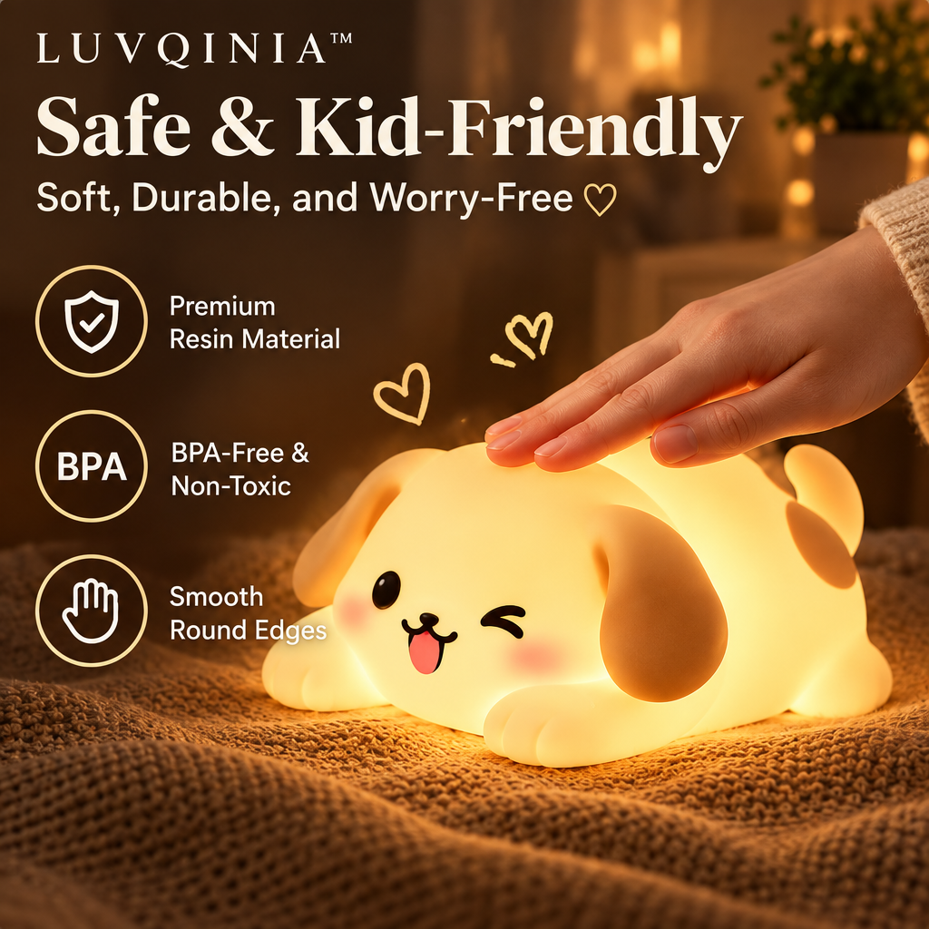 𝑳𝑼𝑽𝑸𝑰𝑵𝑰𝑨™ Goodnight Puppy LED Night Light – Cute Dog Bedside Lamp, Rechargeable Touch Animal Table Light, Warm & Soft White LED Desk Lamp