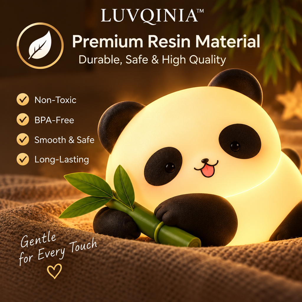 𝑳𝑼𝑽𝑸𝑰𝑵𝑰𝑨™ Bamboo Moon Panda LED Night Light – Cute Panda Bedside Table Lamp, USB-C Rechargeable Touch Animal Light, Warm & Soft White Lamp