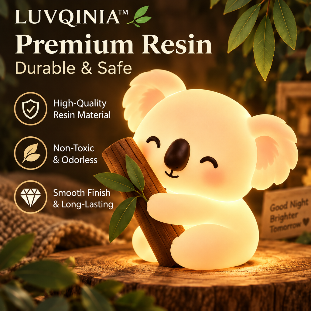 𝑳𝑼𝑽𝑸𝑰𝑵𝑰𝑨™ Eucalyptus Koala LED Night Light – Cute Koala Bedside Table Lamp, USB-C Rechargeable Animal Light, Warm & Soft White Touch Lamp