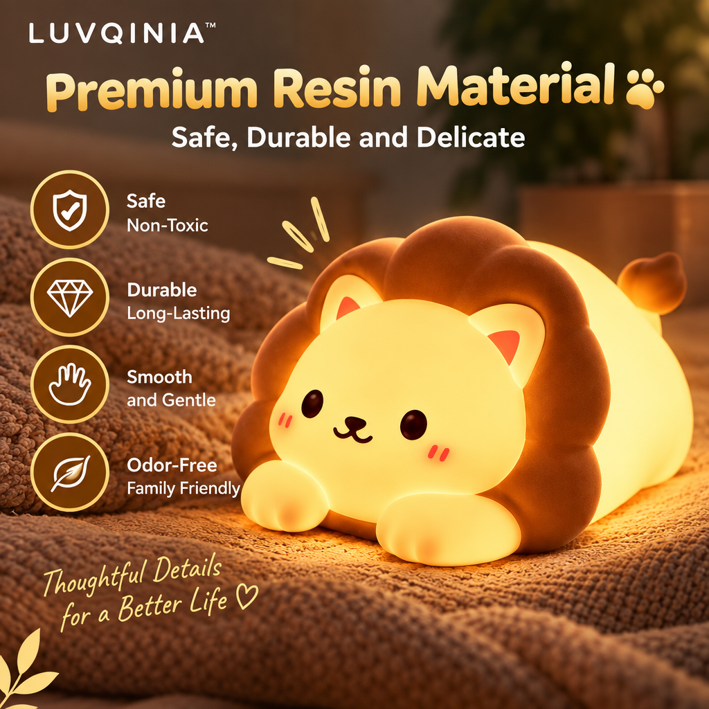 𝑳𝑼𝑽𝑸𝑰𝑵𝑰𝑨™ Sunmane Lion LED Night Light – Cute Lion Bedside Table Lamp, Rechargeable Animal Desk Light, Warm & Soft White Touch LED Lamp