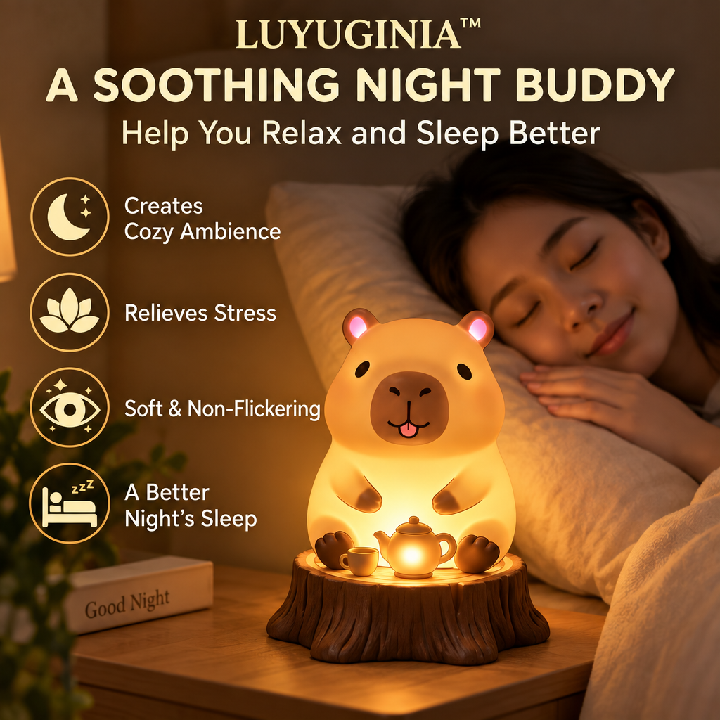 𝑳𝑼𝑽𝑸𝑰𝑵𝑰𝑨™ Capybara Tea Time LED Night Light – Cute Capybara Bedside Lamp, Rechargeable Animal Night Light, Warm & Soft White Touch Table Lamp