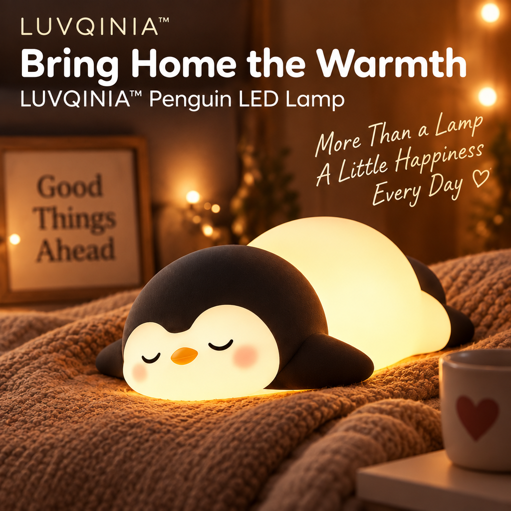 𝑳𝑼𝑽𝑸𝑰𝑵𝑰𝑨™ Snowball Penguin LED Night Light – Cute Penguin Bedside Lamp, USB-C Rechargeable Animal Table Light, Warm & Soft White Touch LED Lamp