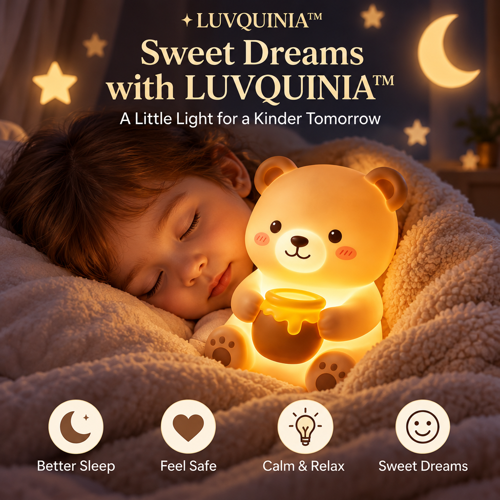 𝑳𝑼𝑽𝑸𝑰𝑵𝑰𝑨™ Honey-Pot Bear LED Night Light – Cute Bear Bedside Table Lamp, Rechargeable Touch Animal Light, Warm & Soft White LED Lamp