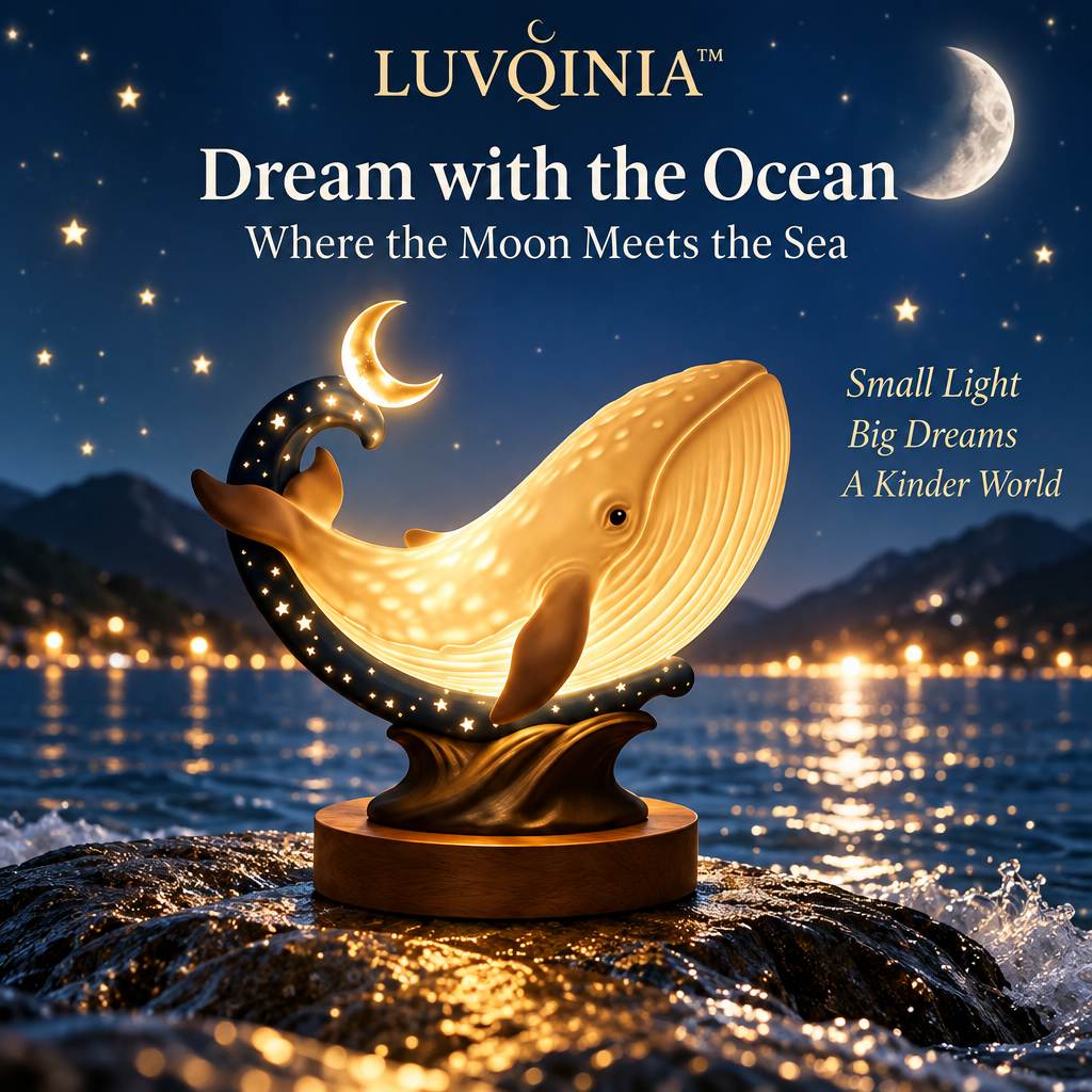 𝑳𝑼𝑽𝑸𝑰𝑵𝑰𝑨™ Moonwhale LED Night Light – Cute Whale Bedside Lamp, Rechargeable Animal Table Light, Warm & Soft White Touch Lamp