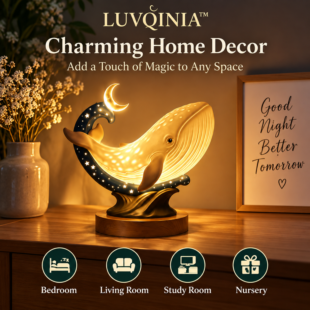 𝑳𝑼𝑽𝑸𝑰𝑵𝑰𝑨™ Moonwhale LED Night Light – Cute Whale Bedside Lamp, Rechargeable Animal Table Light, Warm & Soft White Touch Lamp