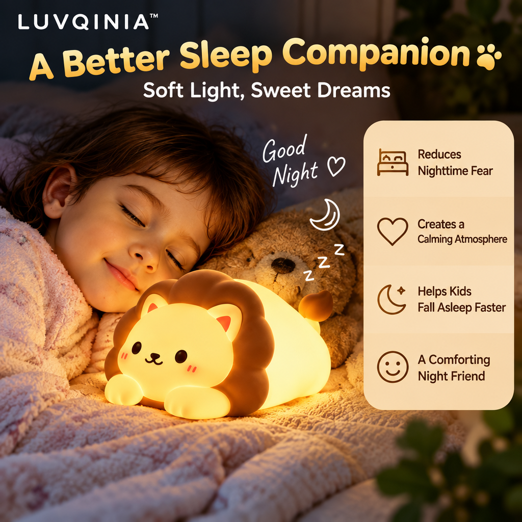 𝑳𝑼𝑽𝑸𝑰𝑵𝑰𝑨™ Sunmane Lion LED Night Light – Cute Lion Bedside Table Lamp, Rechargeable Animal Desk Light, Warm & Soft White Touch LED Lamp