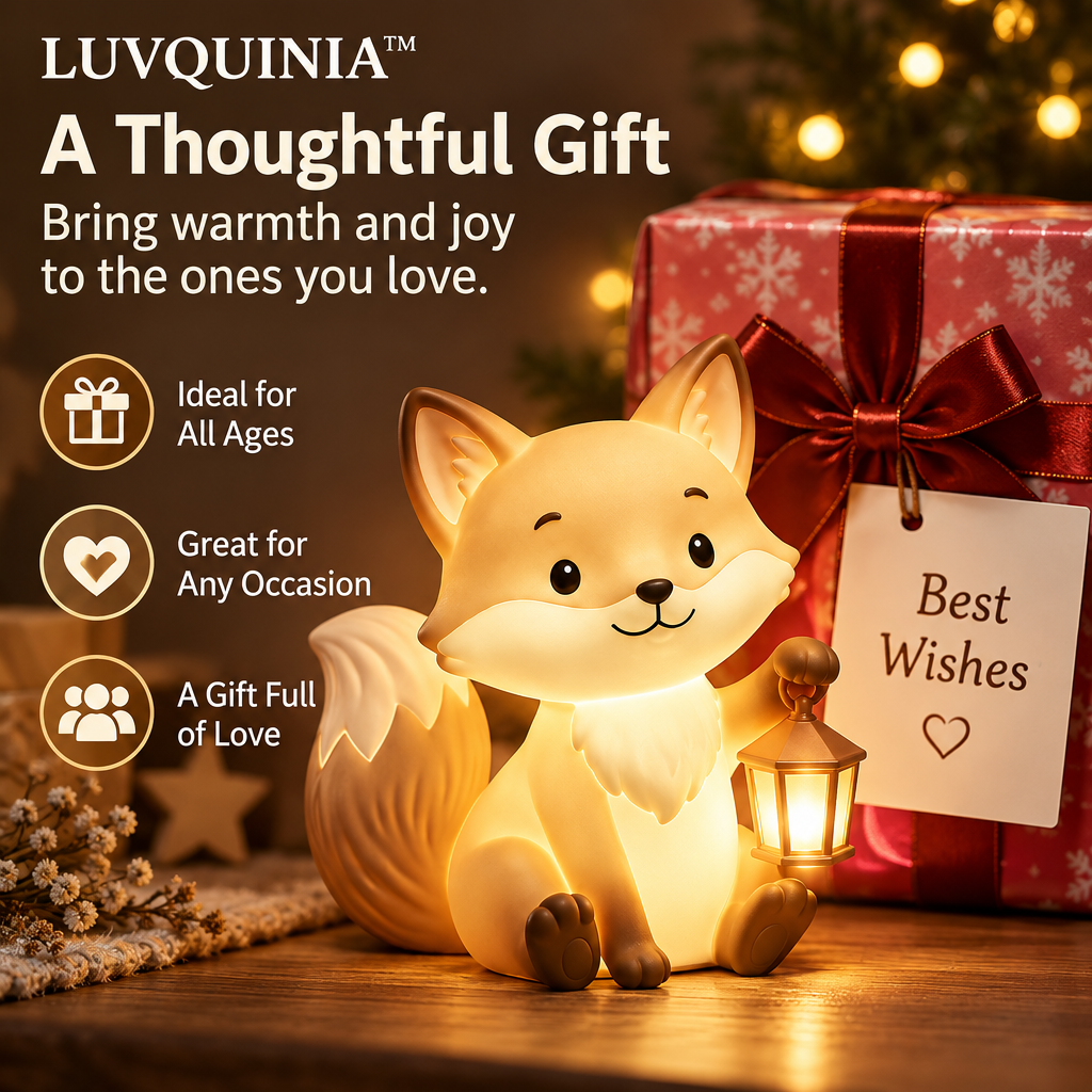 𝑳𝑼𝑽𝑸𝑰𝑵𝑰𝑨™ Fox Lantern LED Night Light – Woodland Fox Bedside Lamp, Rechargeable Animal Table Light, Warm & Soft White Touch LED Lamp