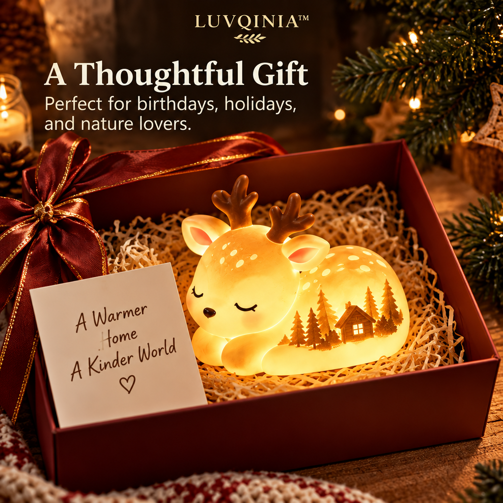 𝑳𝑼𝑽𝑸𝑰𝑵𝑰𝑨™ Meadow Deer LED Night Light – Elegant Deer Bedside Table Lamp, USB-C Rechargeable Animal Accent Light, Warm & Soft White LED Lamp