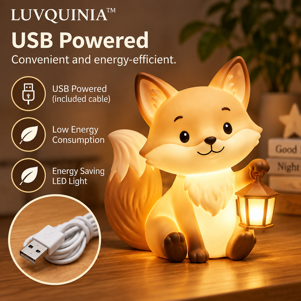 𝑳𝑼𝑽𝑸𝑰𝑵𝑰𝑨™ Fox Lantern LED Night Light – Woodland Fox Bedside Lamp, Rechargeable Animal Table Light, Warm & Soft White Touch LED Lamp