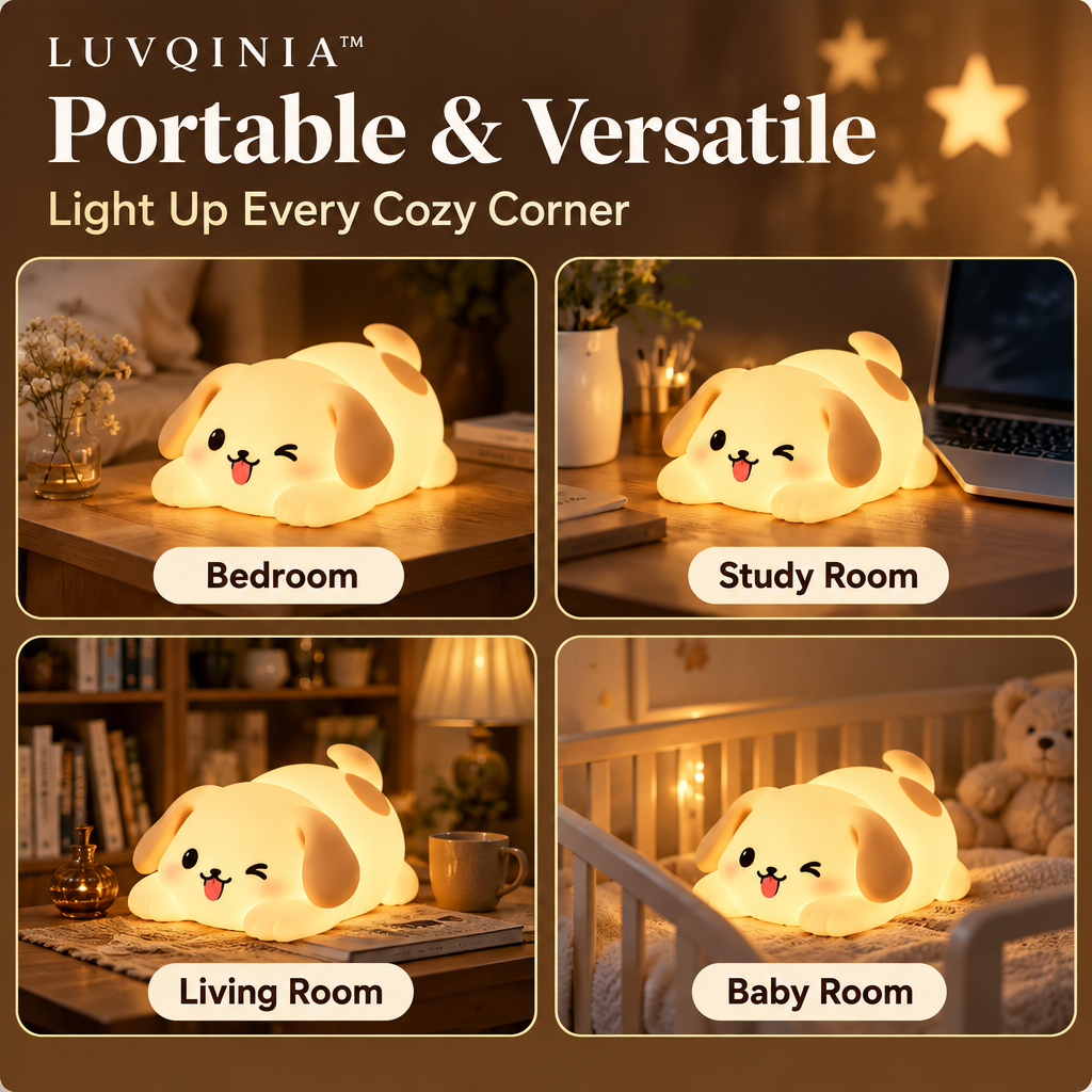 𝑳𝑼𝑽𝑸𝑰𝑵𝑰𝑨™ Goodnight Puppy LED Night Light – Cute Dog Bedside Lamp, Rechargeable Touch Animal Table Light, Warm & Soft White LED Desk Lamp