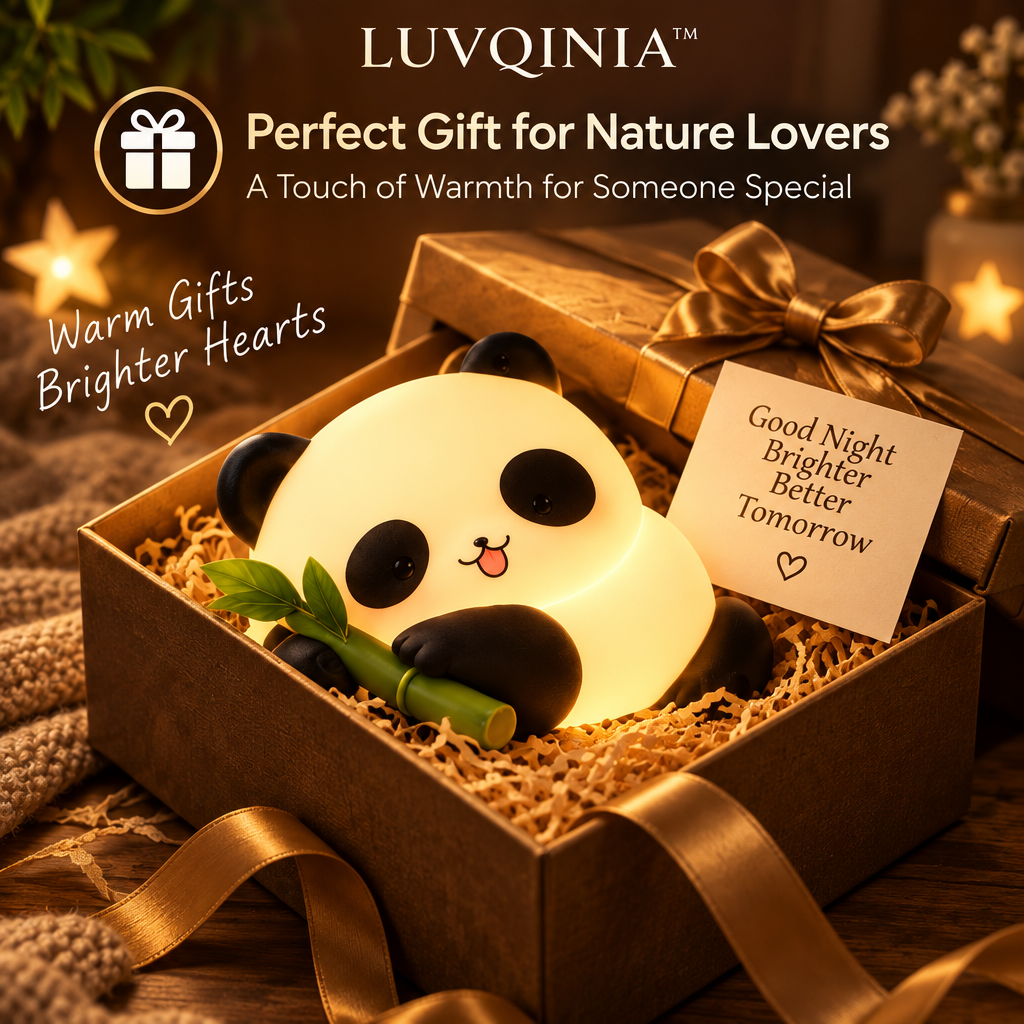 𝑳𝑼𝑽𝑸𝑰𝑵𝑰𝑨™ Bamboo Moon Panda LED Night Light – Cute Panda Bedside Table Lamp, USB-C Rechargeable Touch Animal Light, Warm & Soft White Lamp