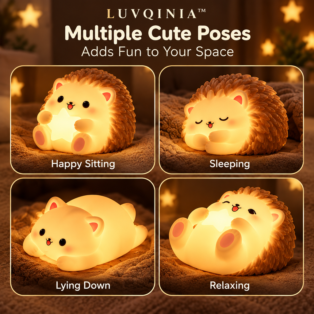 𝑳𝑼𝑽𝑸𝑰𝑵𝑰𝑨™ Acorn Hedgehog LED Night Light – Cute Woodland Animal Bedside Lamp, Rechargeable Touch Table Light, Warm & Soft White LED Lamp