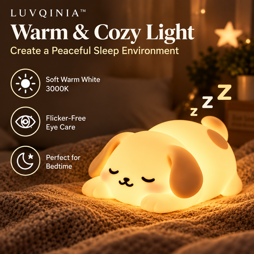 𝑳𝑼𝑽𝑸𝑰𝑵𝑰𝑨™ Goodnight Puppy LED Night Light – Cute Dog Bedside Lamp, Rechargeable Touch Animal Table Light, Warm & Soft White LED Desk Lamp