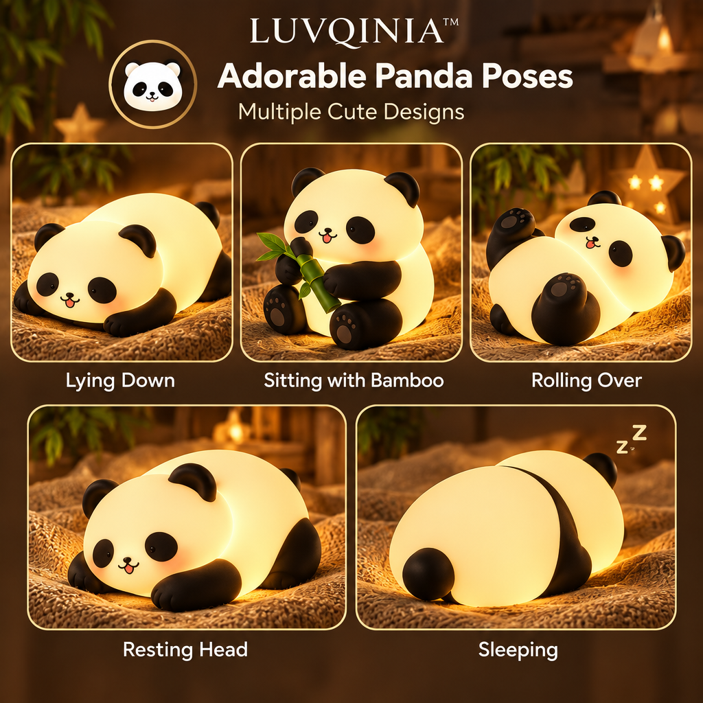 𝑳𝑼𝑽𝑸𝑰𝑵𝑰𝑨™ Bamboo Moon Panda LED Night Light – Cute Panda Bedside Table Lamp, USB-C Rechargeable Touch Animal Light, Warm & Soft White Lamp