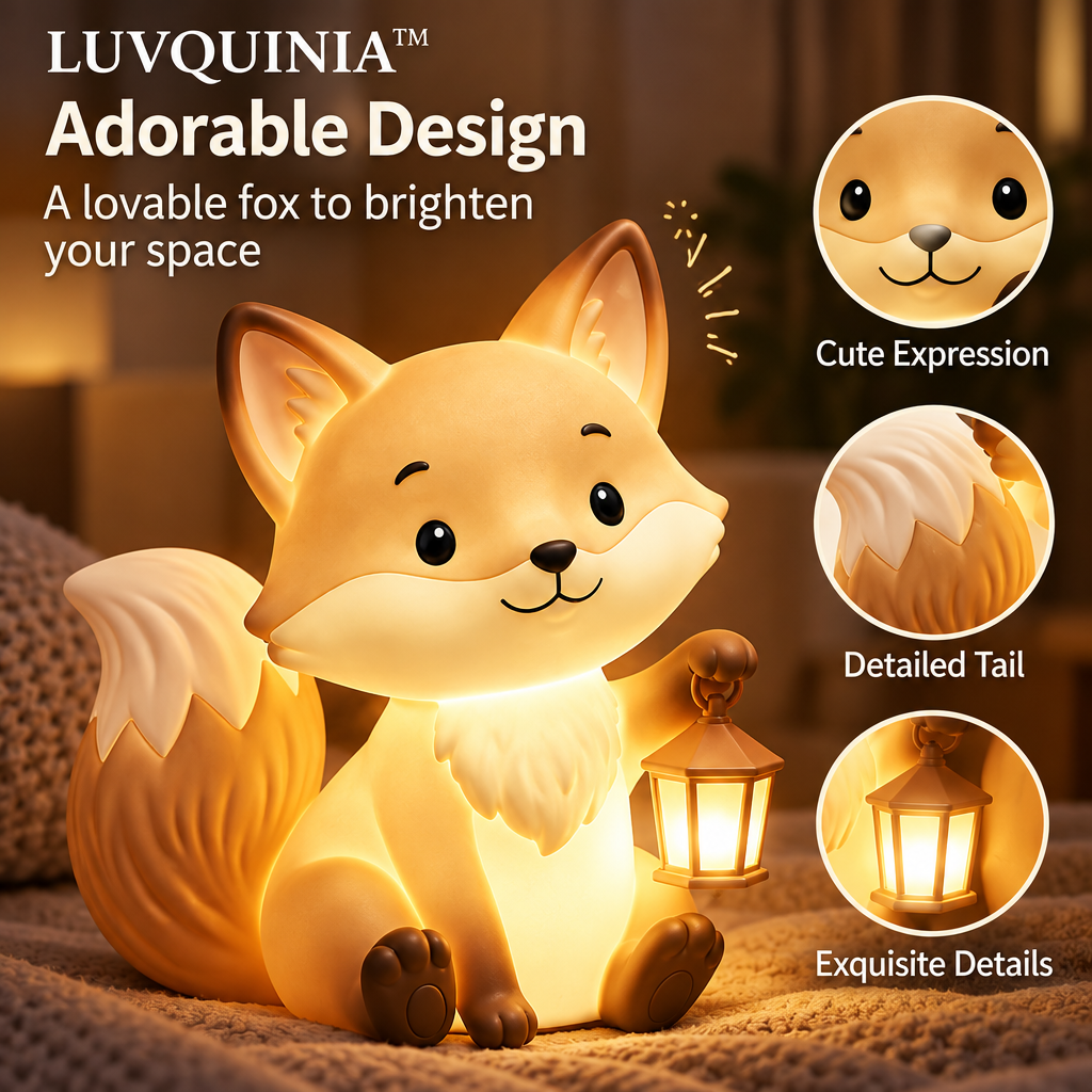 𝑳𝑼𝑽𝑸𝑰𝑵𝑰𝑨™ Fox Lantern LED Night Light – Woodland Fox Bedside Lamp, Rechargeable Animal Table Light, Warm & Soft White Touch LED Lamp