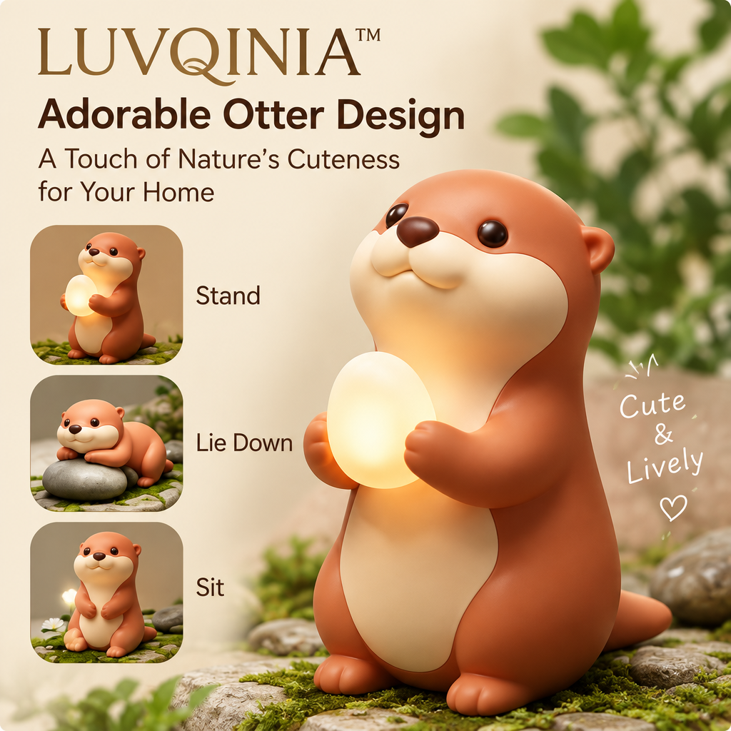 𝑳𝑼𝑽𝑸𝑰𝑵𝑰𝑨™ Otter Pebble LED Night Light – Cute Otter Animal Bedside Lamp, USB-C Rechargeable Touch Table Light for Bedroom & Home Decor