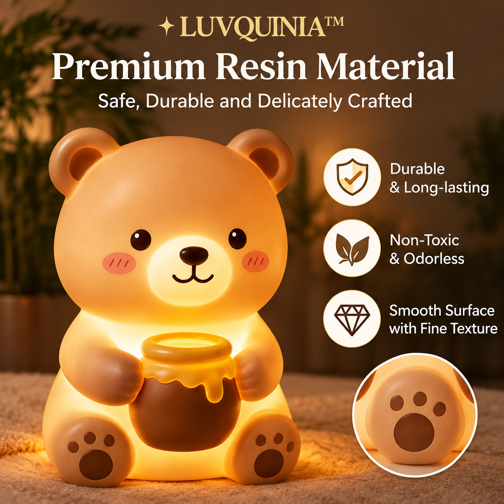 𝑳𝑼𝑽𝑸𝑰𝑵𝑰𝑨™ Honey-Pot Bear LED Night Light – Cute Bear Bedside Table Lamp, Rechargeable Touch Animal Light, Warm & Soft White LED Lamp